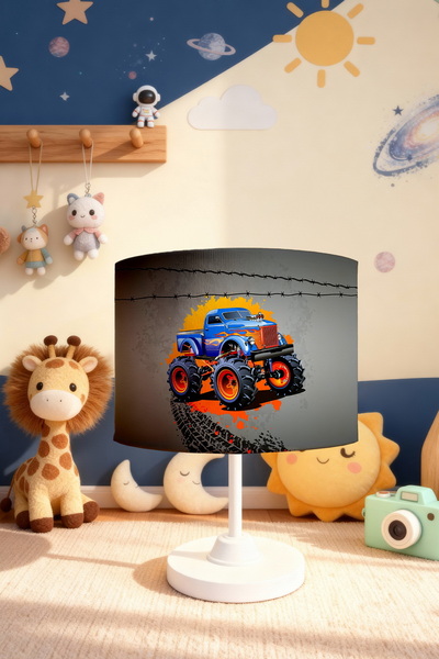 EVPANYA عاكس الضوء لغرفة الأطفال بنمط شاحنة الوحش الرمادية