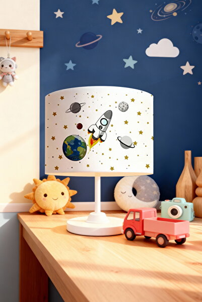 EVPANYA White Space and Rocket Patterned Children's Room Lampshade