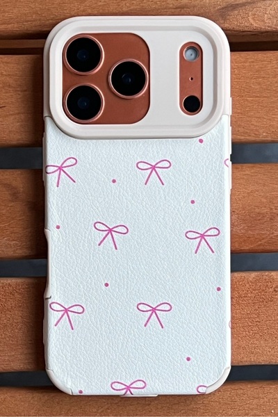 EDELFU iPhone 17 PRO - حافظة بنمط فيونكة وردية اللون، ملمس مخملي، غير قابلة ل...