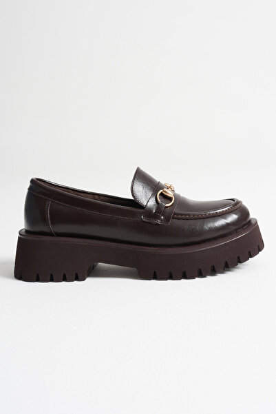 TRENDELLA Lara Buckle Detailed Bitter Brown Casual Loafer Shoes