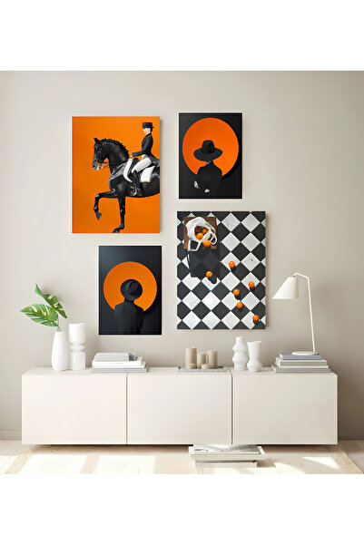 Koi Art Design At Tasarımlı 4 Parçalı Yüksek Kalite UV Baskılı Modern Tablo Seti