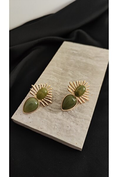 Desire Gold Renk Yeşil İnci Taş Detaylı Vintage Küpe