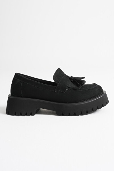 TRENDELLA Mina Women's Daily Black Suede Loafer Shoes