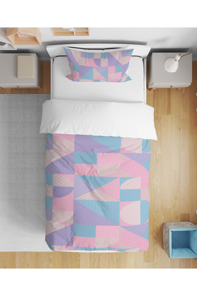 Home Geometric Patterned 3D Digital Printed Single Size Sheetless Young Girl ...