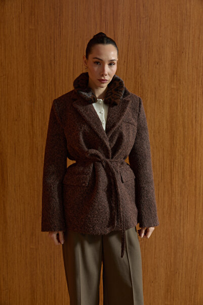 PELONY Kahverengi Yün Blazer Ceket Kaban