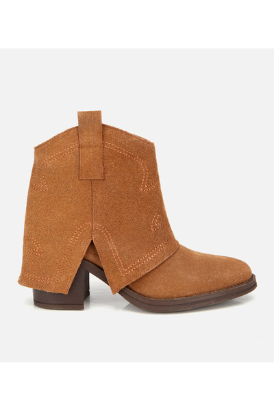 Hotiç Kadın Süet Deri Taba Dikiş Detaylı Kovboy /Western Topuklu Bot