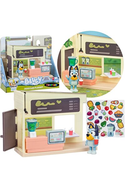 TOYFEST Blueyplus Bluey Juice Bar Mini Play Set Children's Playground with Articulated Bluey Figure 7 cm