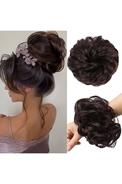 Trendpostiş Koyu Kahverengi Topuz Tokası Saçlı Lastikli Toka Dağınık Saç Topuzu