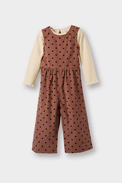 DeFacto Baby Girl 2-Piece Set Polka Dot Velvet Romper Long Sleeve T-Shirt G5095A525Wn