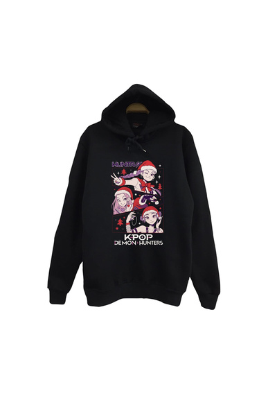 fame-stoned K-Pop Demon Hunters - New Year Printed Unisex 100% Cotton Hooded Black Sweatshirt