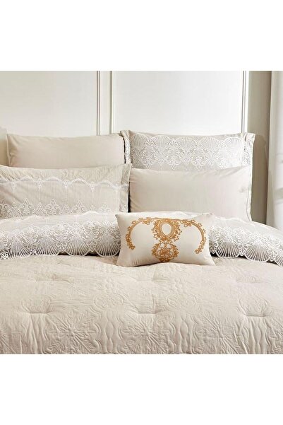 Reiashn مفرش ميلانا دانتيل محفور بيج غامق رصيفي مزدوج