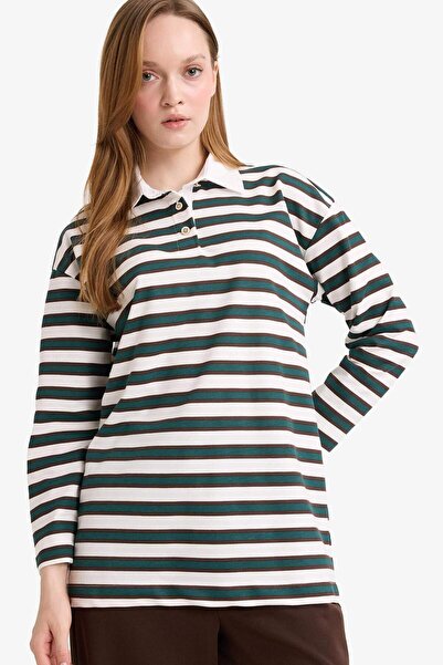 DeFacto Regular Fit Polo Neck Striped Sweatshirt Tunic G2851Ax25Wn