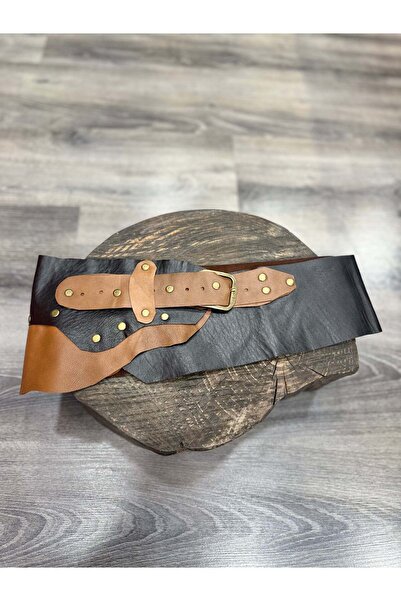 Yılday Gür Butik Handmade Boone Double Color Genuine Leather Belt, Black Tan ...