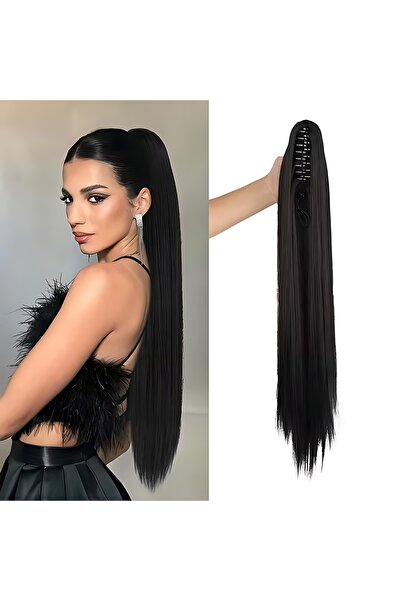 Trendpostiş Siyah Tokalı At Kuyruğu Saç Düz Mandallı Pençe Postiş 60 Cm Isıya...