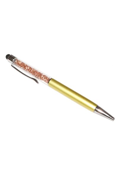 Tableta Universal Stylus touch pen with built-in ballpoint, crystal-decorated, metallic gold