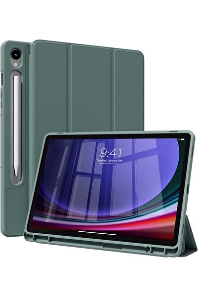 HYX جراب لهاتف Samsung Galaxy Tab S9 FE مقاس 10.9 بوصة / Tab S9 مقاس 11 بوصة - حامل قلم S ثلاثي الطي، أخضر داكن