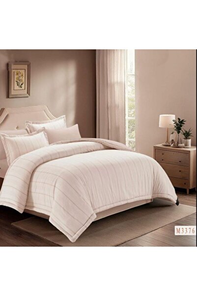 Reiashn مفرش هوتيل فندقي مقلم لون بيج فاتح صيفي مفرد ونصف