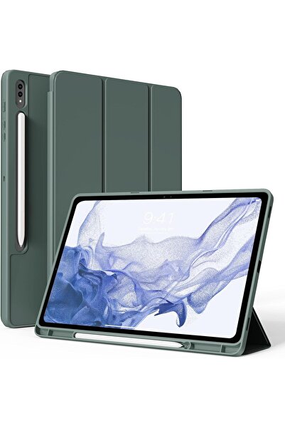 Cat - Cot جراب لجهاز سامسونج جالاكسي تاب S8/S7 مقاس 11 بوصة مع حامل قلم S، حامل ثلاثي الطي، أخضر داكن