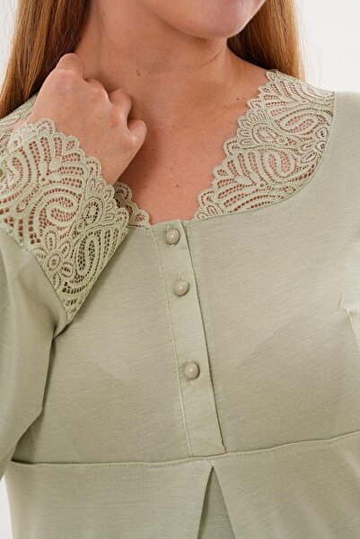 Mecit Pijama Pamuklu Rahat Kalıp Şık Göğüs Ve Kol Detaylı Hamile Lohusa Pijam...