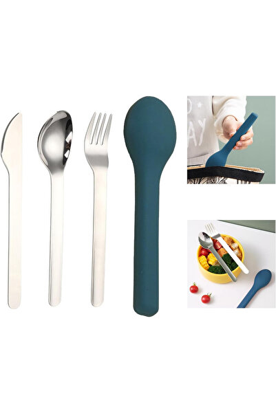 Arabest مجموعة أدوات المائدة الفضية المحمولة مع حافظة سيليكون، مناسبة للتخييم والمدرسة والنزهات والمكتب والسفر