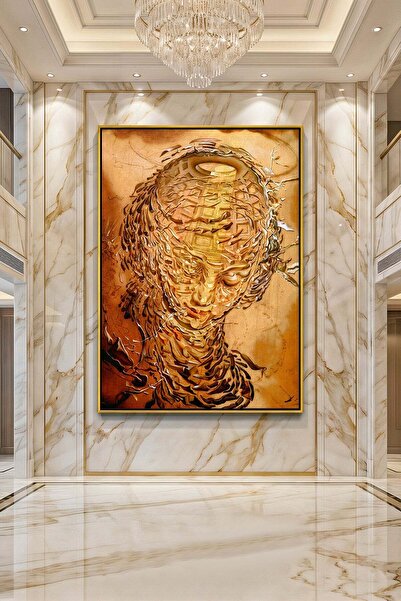 Wallivo Salvador Dali Melek Yüzlü Portre Sürrealist Bronz Metal Çerçeveli Kan...