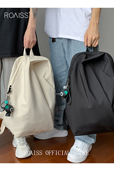 ROAISS Functional Backpack Large Capacity Short Distance Travel Solid Color Design Light Business Style Stu