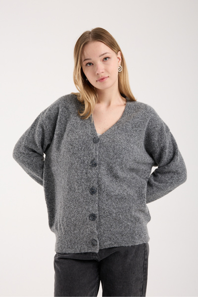 MATTİMODA Düğmeli Basic Şardonlu Oversize Kadın Hırka