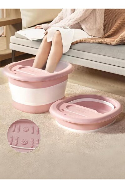 DOMEET حوض حمام قدم قابل للطي مع غطاء، حوض استحمام محمول للقدمين مع جهاز تدليك للقدمين