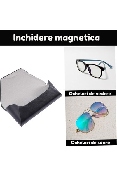 OEM Toc ochelari de soare sau de vedere, negru, imitatie piele, inchidere magnetica, interior catifea
