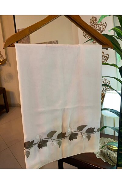 Veil Designer طرحة اوف وايت بوال بقماش ياباني بتطريز رمادي المقاس : 60 * 190