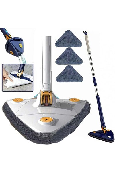Saharaz ممسحة تنظيف قابلة للدوران 360 درجة، ممسحة مثلثة قابلة للتمديد بمقبض طويل مع 3 وسادات (أبيض)