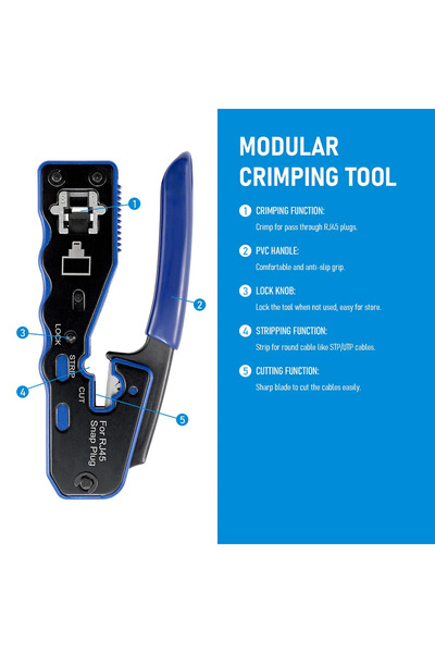 Choice1 أداة تجعيد RJ45 من Blue Tool لقاطع التجعيد للموصلات المعيارية Cat6a C...