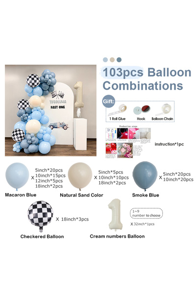 Choice مجموعة إكليل بالونات سيارة سباق من 103 قطعة، أرقام كريمية، 103 بالونات...