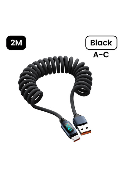 Choice كابل بيانات شحن سريع قابل للسحب من USB إلى Type-c أسود A-C بطول 2 متر ...