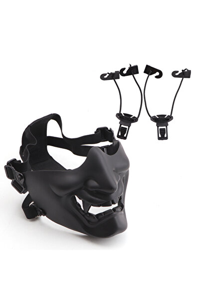 Choice3 Black Hannya Oni Half Face Mask - Japanese Samurai Demon Cosplay Noh ...