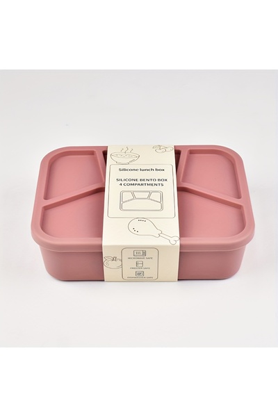 Choice صندوق غداء سيليكون بسيط فاخر أحمر قطعة واحدة، أربع حجرات، سميك ومضاد ل...