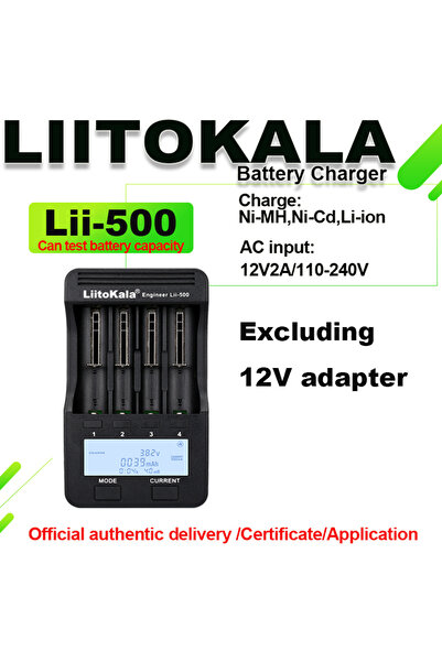 liitokala بطارية Lii-500 مستقلة Lii-500 بدون ملحقات، شاحن بطارية ذكي، شاشة LCD