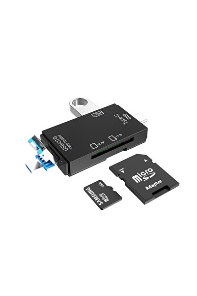 Choice قارئ بطاقات متعدد الوظائف 6 في 1 أسود اللون، محول OTG للكمبيوتر والهاتف المحمول، محول TF SD، كاميرا USB3.0