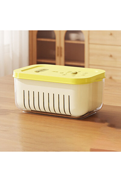 Choice صندوق ثلاجة أصفر محكم الغلق لحفظ الخضروات والفواكه مع سلة تصريف وطبقتي...