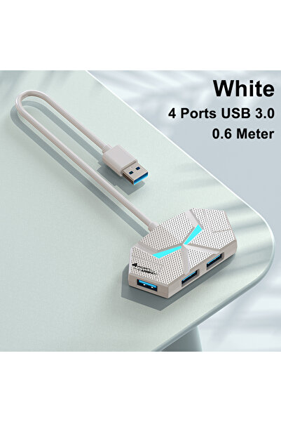 Kebidumei 0.6 متر 4 في 1 أبيض 7 منافذ USB 3.0 HUB محطة إرساء USB محول موزع US...