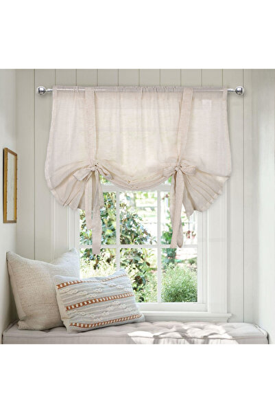 Choice ستائر نافذة بالونية شبه شفافة بلون كريمي 117 × 160 سم، ستائر من الكتان المزخرف، ستائر فوال، قضيب بوك