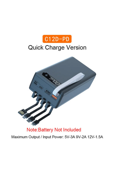 Choice1 علبة تخزين بطارية 12*18650 سريعة الشحن من بلاك-بي دي مع 4 كابلات وشاح...