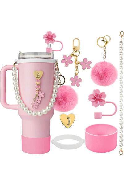 Choice مجموعة إكسسوارات أكواب ستانلي 40 أونصة، مكونة من 7 قطع وردية اللون - ح...