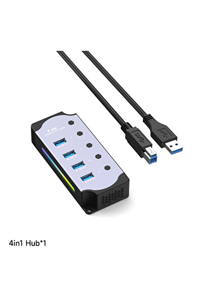 Choice موزع 4 في 1، موزع USB مزود بالطاقة 10 في 1، واجهة USB 3.0، مفتاح فردي، علامة RGB E، تبديد الحرارة