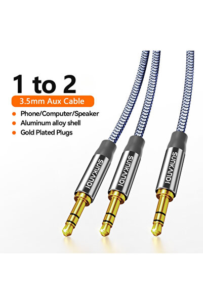 Choice كابل محول سماعات رأس TRS Jack من SUNKANDI مقاس 3.5 مم، رمادي اللون، بطول 2 متر، للهواتف الذكية والكمبيوتر