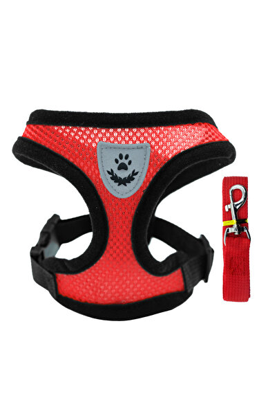 Choice سترة تسخير القطط الجديدة باللون الأحمر S، مقود للمشي للجرو والكلب، طوق من البوليستر قابل للتعديل، حزام شبكي للكلاب