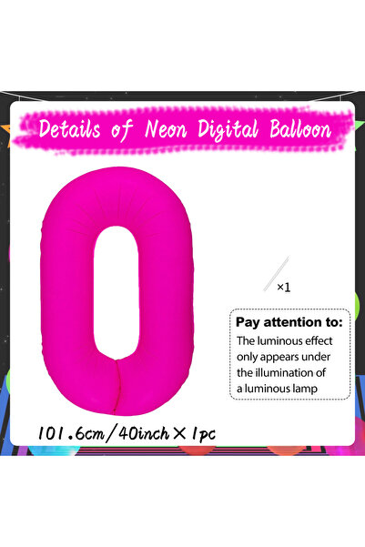 Choice بالون رقمي نيون وردي أحمر مقاس 40 بوصة، بالون رقمي فلوري مقاس 0-9 لذكر...