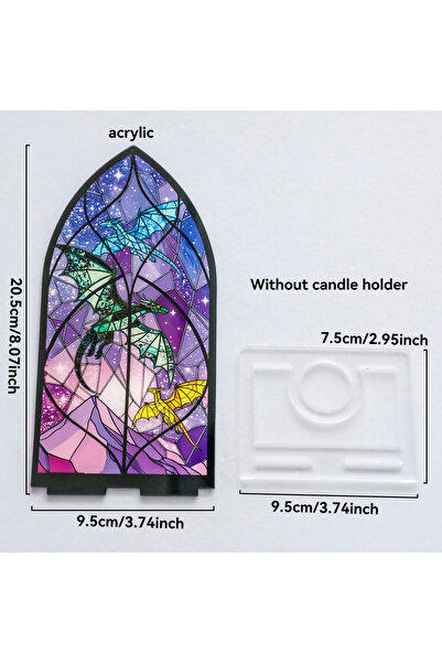 Choice حامل شموع أكريليك BS4976 بتصميم قوس قوطي مع نمط تنين ملون وسماء مرصعة بالنجوم على سطح الطاولة D