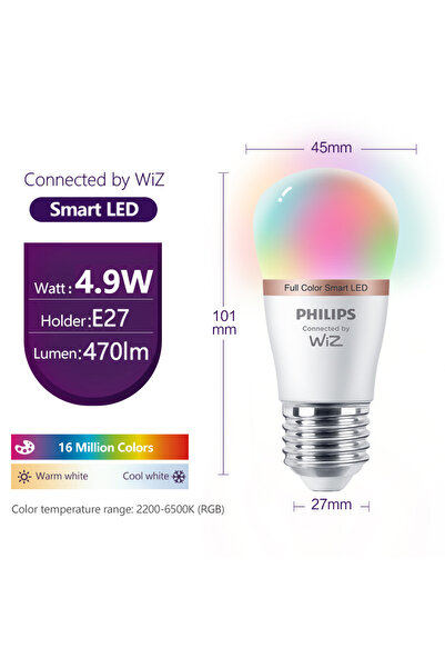 Philips نعم P45 E27 4.9 واط LED ذكي A60 P45 B35 لمبات WiZ E14 E27 مصباح لولبي...