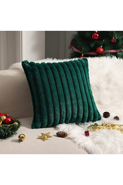 Choice غطاء وسادة من الفرو الصناعي المريح باللون الأخضر، قطعة واحدة - وسادة ز...